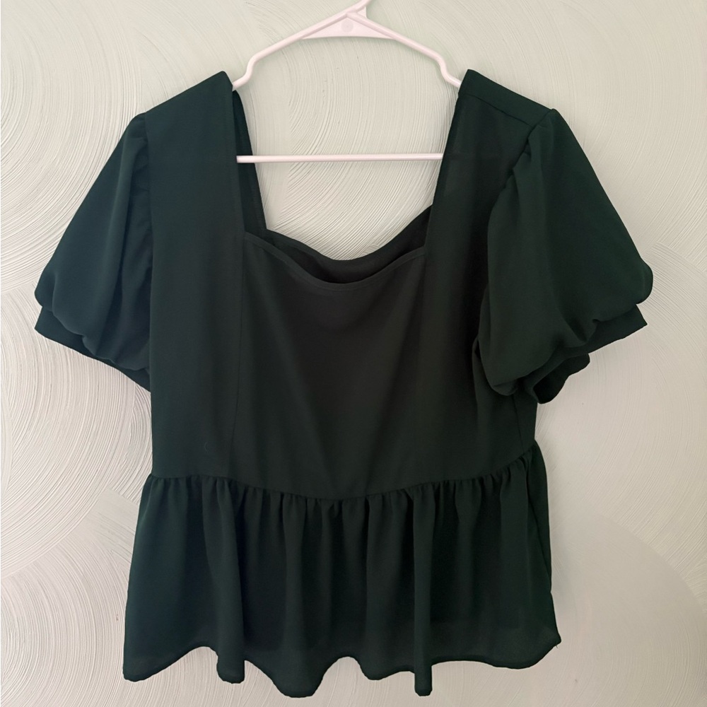 Solid Square Neck Ruffled Hem Blouse - Picture 2 of 2